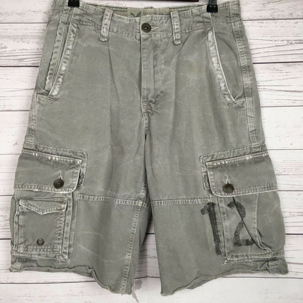 American Eagle Mens Cargo Shorts sz‎ 28 AE Longer Length Rough Vintage Hem